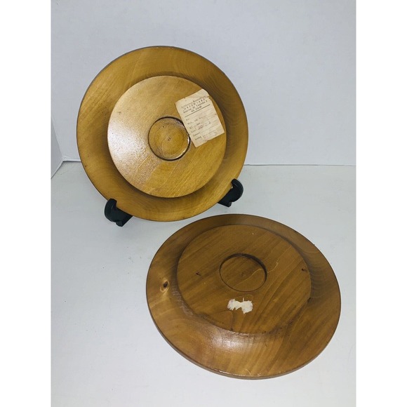 2 Vtg Spoldzielnia Rzemieslnicza Hand Carved Wooden Hanging Plates 8.5" Poland - Picture 6 of 11